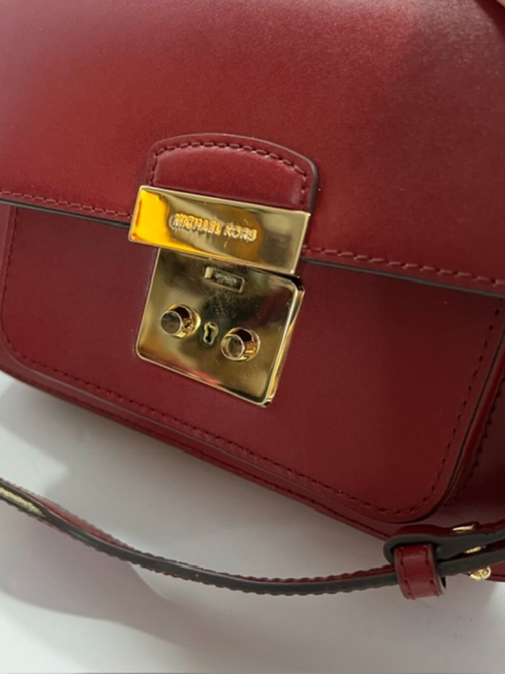 Michael Kors Leather Sloan Editor Large Shoulder Bag Dark Cherry 2 Straps - Picture 3 of 14